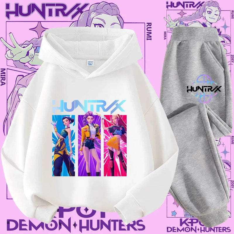 Kpop Demon Hunter Kids Hoodie And Top Set Two Piece Cartoon Print Unisex Casual Wear