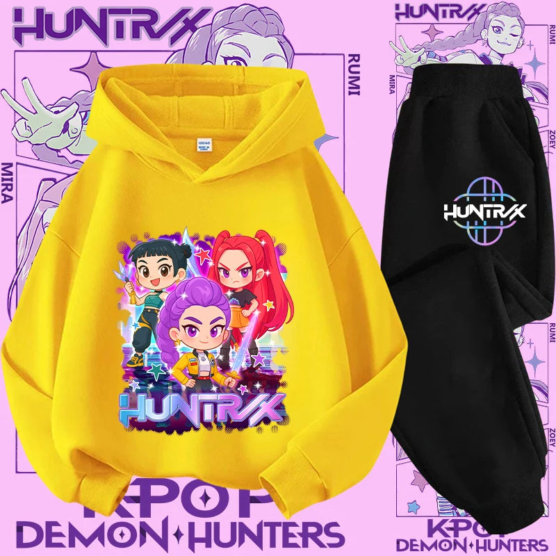 Kpop Demon Hunter Kids Hoodie And Top Set Two Piece Cartoon Print Unisex Casual Wear