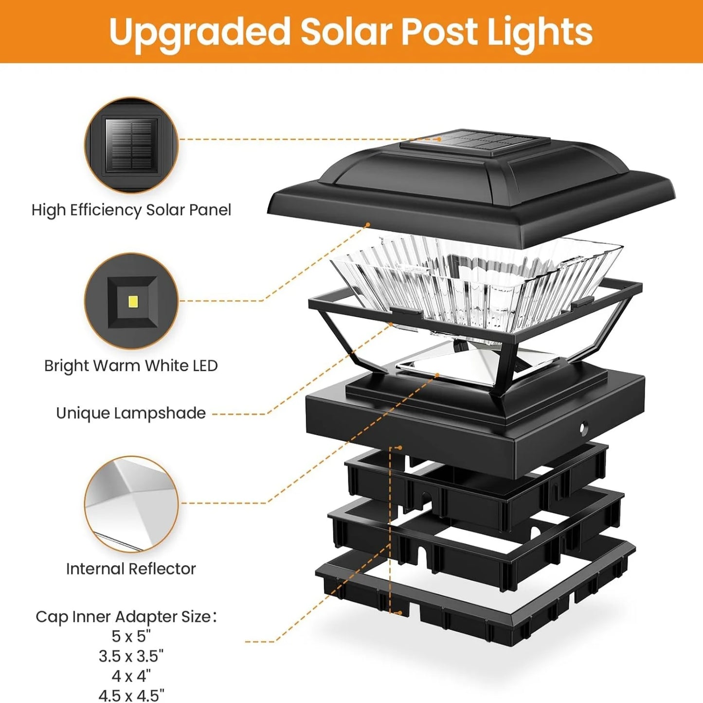 6 Or 12 Pack Solar Post Cap Lights For 3.5x3.5 To 5.5x5.5 Posts White Or Black LED Solar Garden Fence Deck Yard Lighting