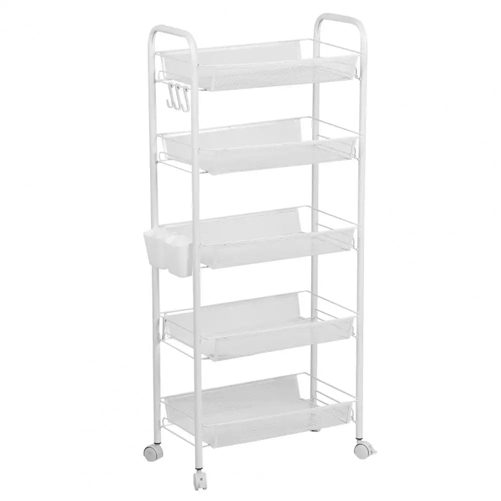Five Tier Fruit And Vegetable Storage Basket On Wheels Metal Mesh