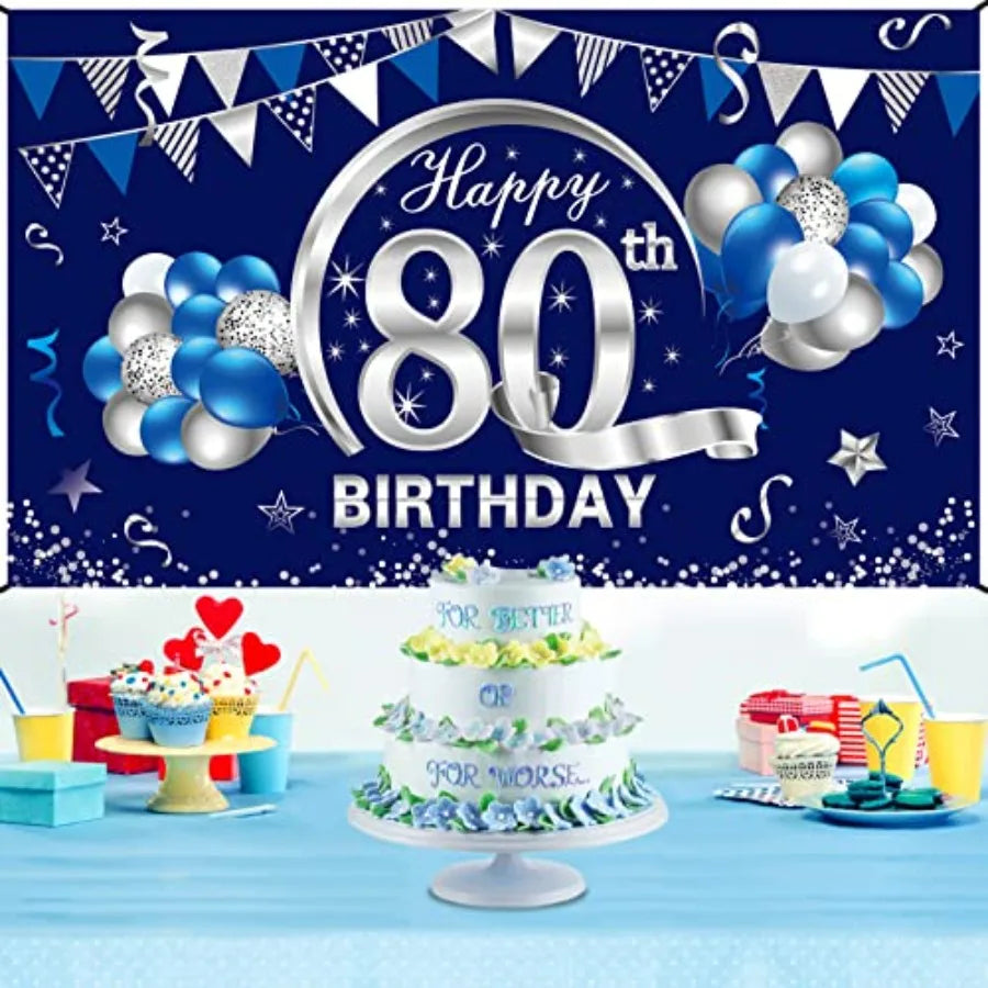 Eighty Birthday Banner Nonwoven Backdrop Party Decorations Kit