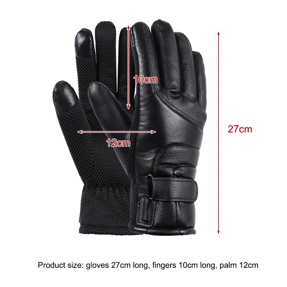 APWIKOGER Leather Thermal Heated Gloves Waterproof Cycling