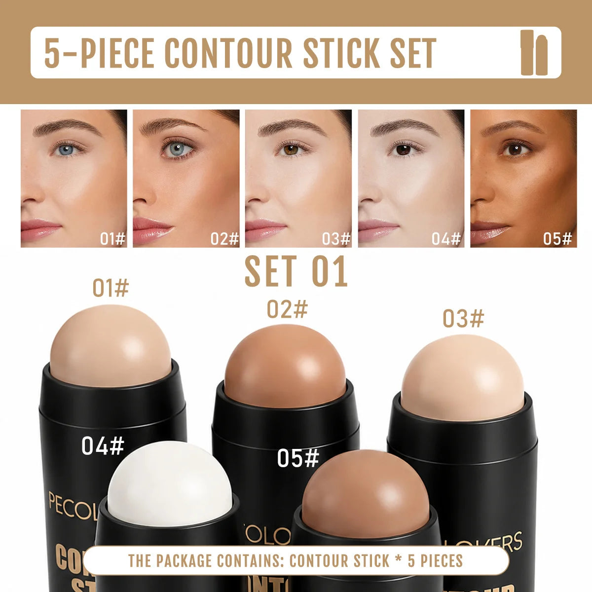 5PCS/SET Full Coverage Concealer Cream Flawless Covering Dark Circles Silky Smooth Texture Concealer Wrinkles And Pore Invisible Foundation Cream,Highlighter Contour Stick