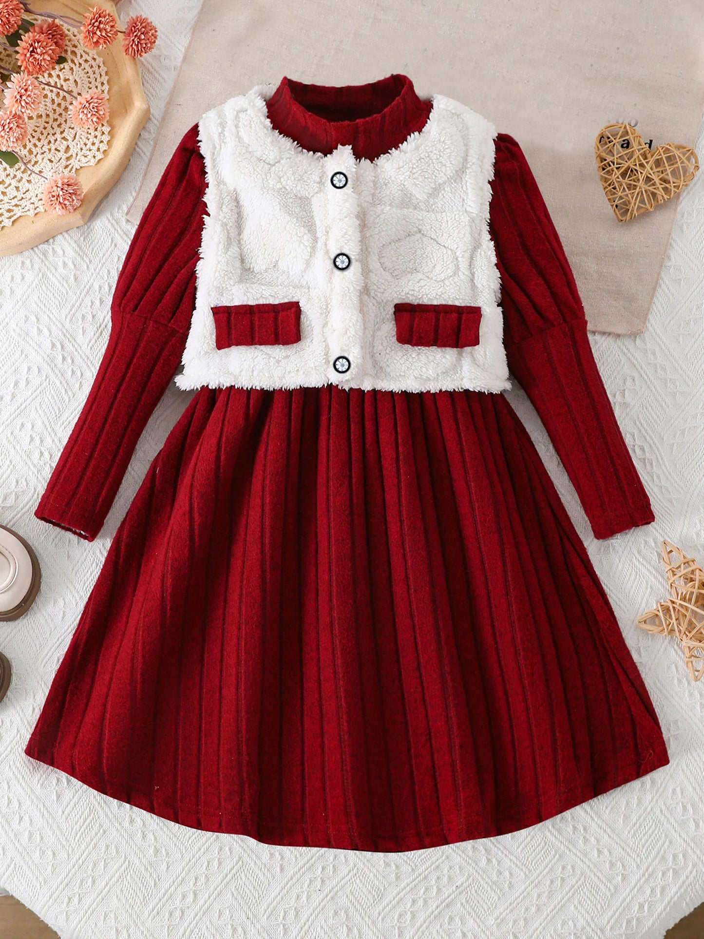 Girls 3 Piece Winter Outfit Cable Knit Sweater Leggings Faux Fur Hooded Coat