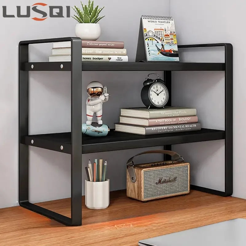 LUSQI 2 Tier Shelf Desk Storage Bookshelf For Home Office