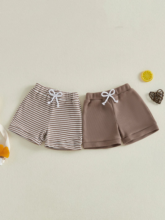NONECN Toddler Cotton Shorts Elastic Waistband Solid Striped