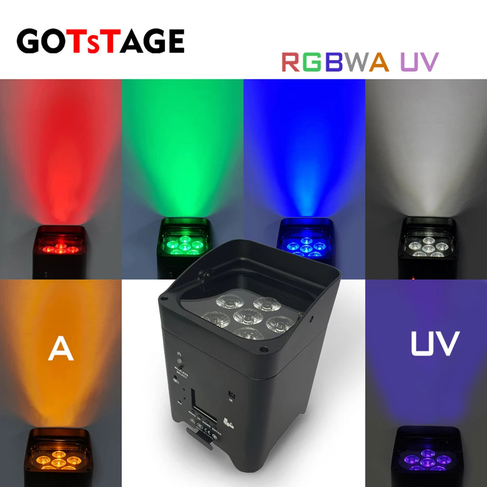 GOTSTAGE 6in1 Wireless RGBAW UV Par Light Stage Lamp