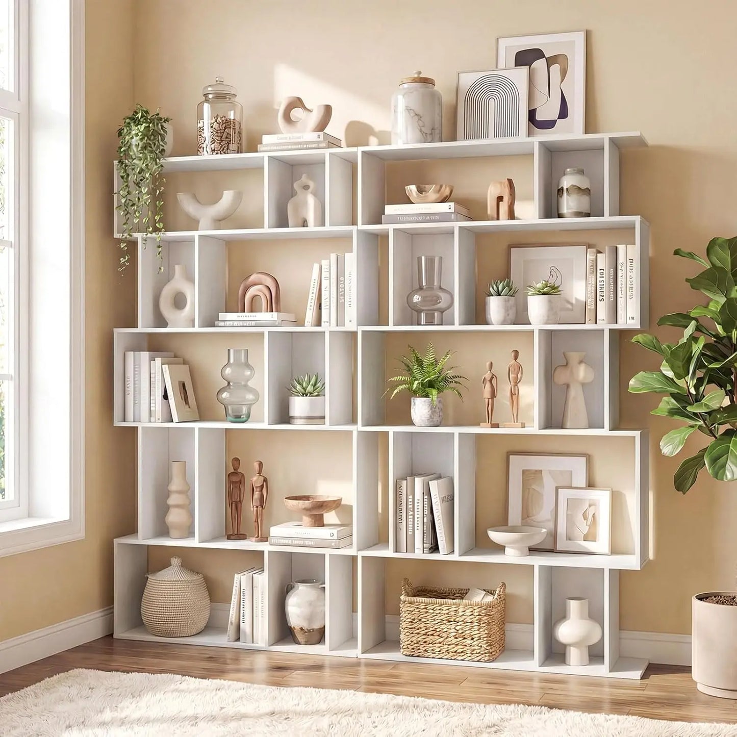 5-Tier 10-Cube Bookcase Set 2 Closed-Back Cubbies Anti-topple Kit Living Room Home Office Bedroom Shelf, Customized