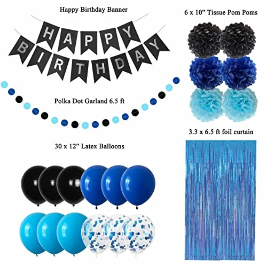 Boys Birthday Party Decorations Banner Balloons And Curtain Set