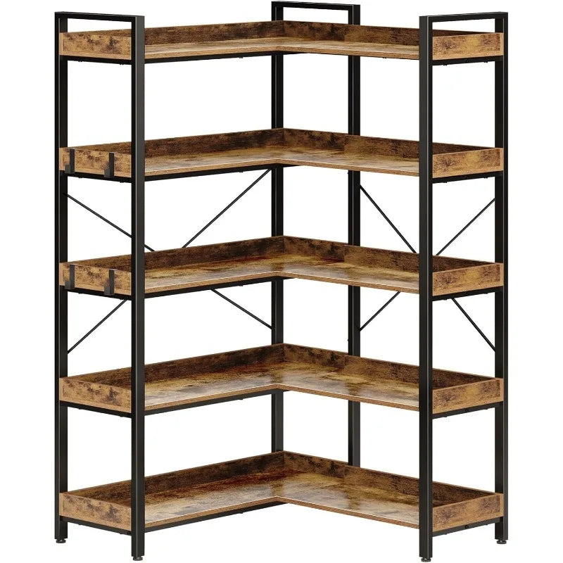 HighConcerned Bookshelf 5 Tier Reversible Corner With Hooks