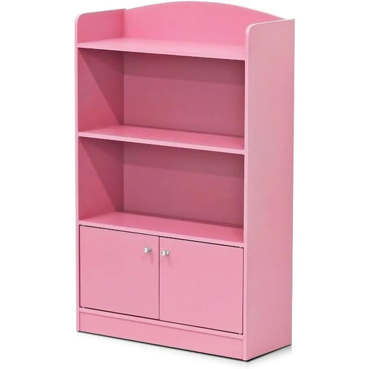 Pink Bookshelf With Storage Cabinet 2 Shelves With Doors Veneer Home Office Dorm Room Decor