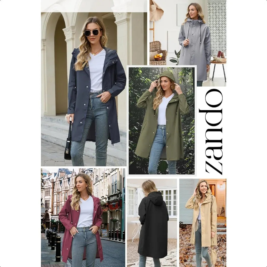 Hign-concerned Packable Waterproof Rain Coat Hooded Trench