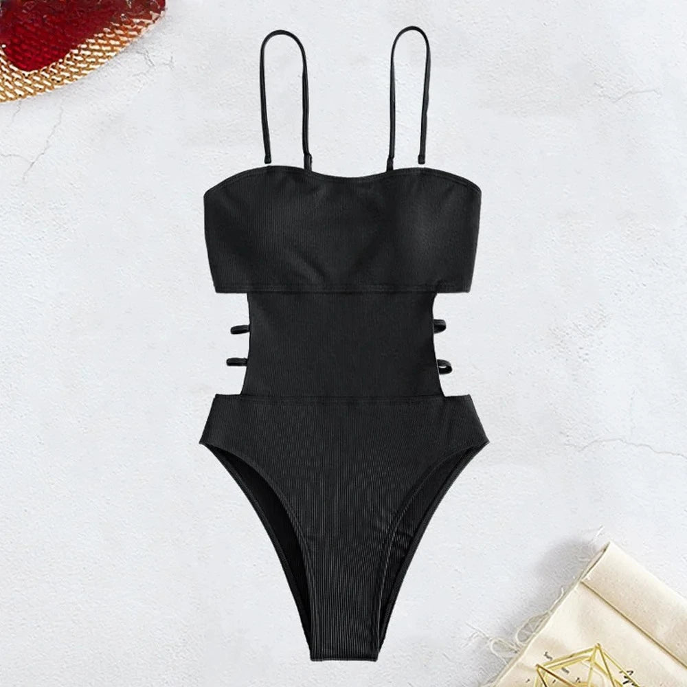 Women Push Up Strapped One Piece Swimsuit High Cut Monokini