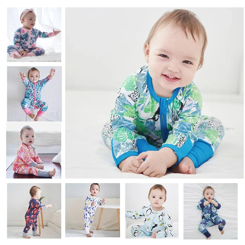 New Double Zipper Infant Baby Girl Boy Clothes Geometry Long Sleeve Cotton Baby Romper Clothing For Newborn Jumpsuit 0-24 Months