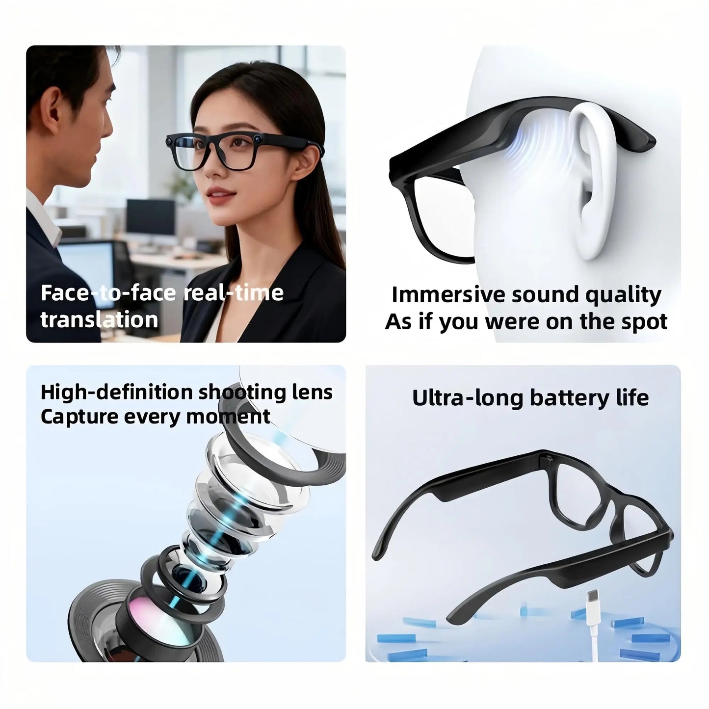 Giinova Smart Camera Glasses Dual Microphones Real Time Translation