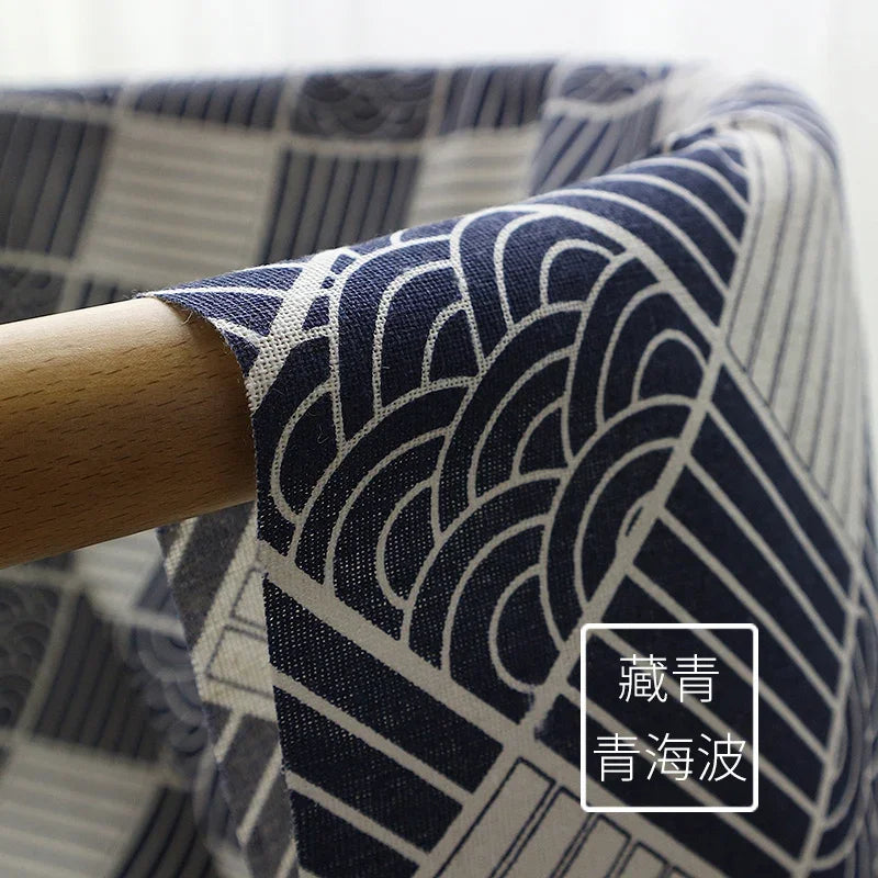 150x50cm Cotton Linen Blue Retro Japanese Fabric Handmade DIY Sewing Table Cloth Curtains Door Curtains Bento Bags Storage Bags