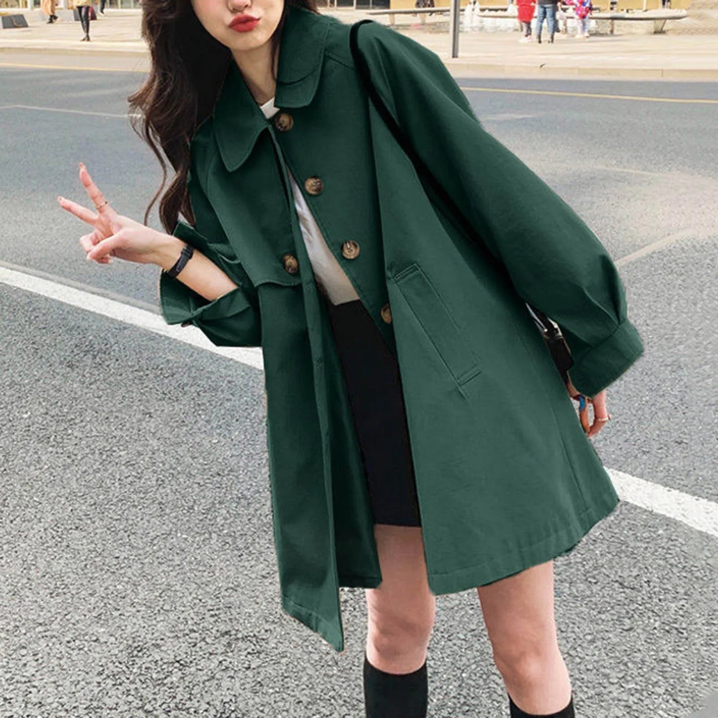Women Trench Coat Polyester Gabardine Office Style Windbreaker Jacket