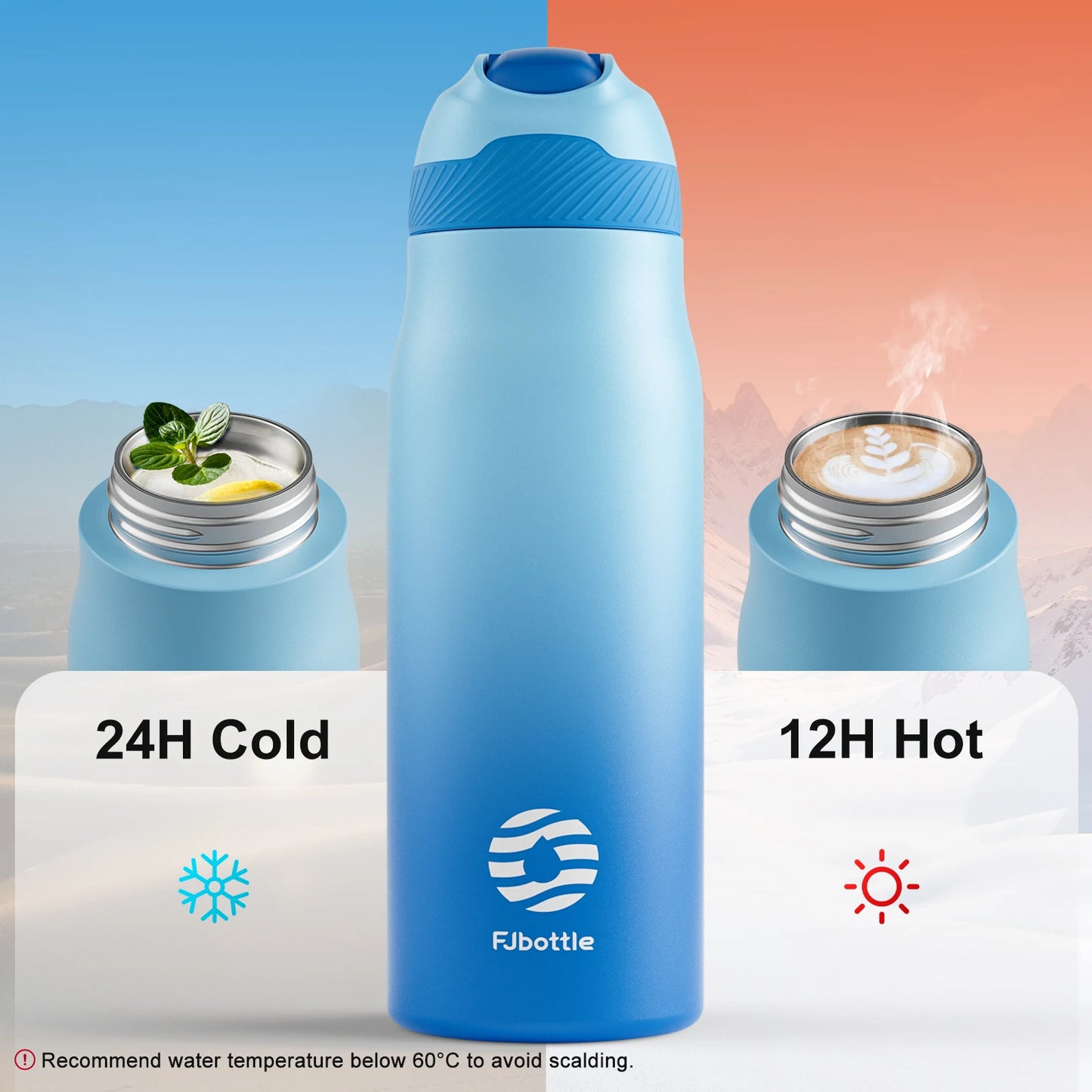 Fjbottle 710ml Stainless Steel Vacuum Insulated Water Bottle with Straw Leak Proof Thermal Flask for Sports