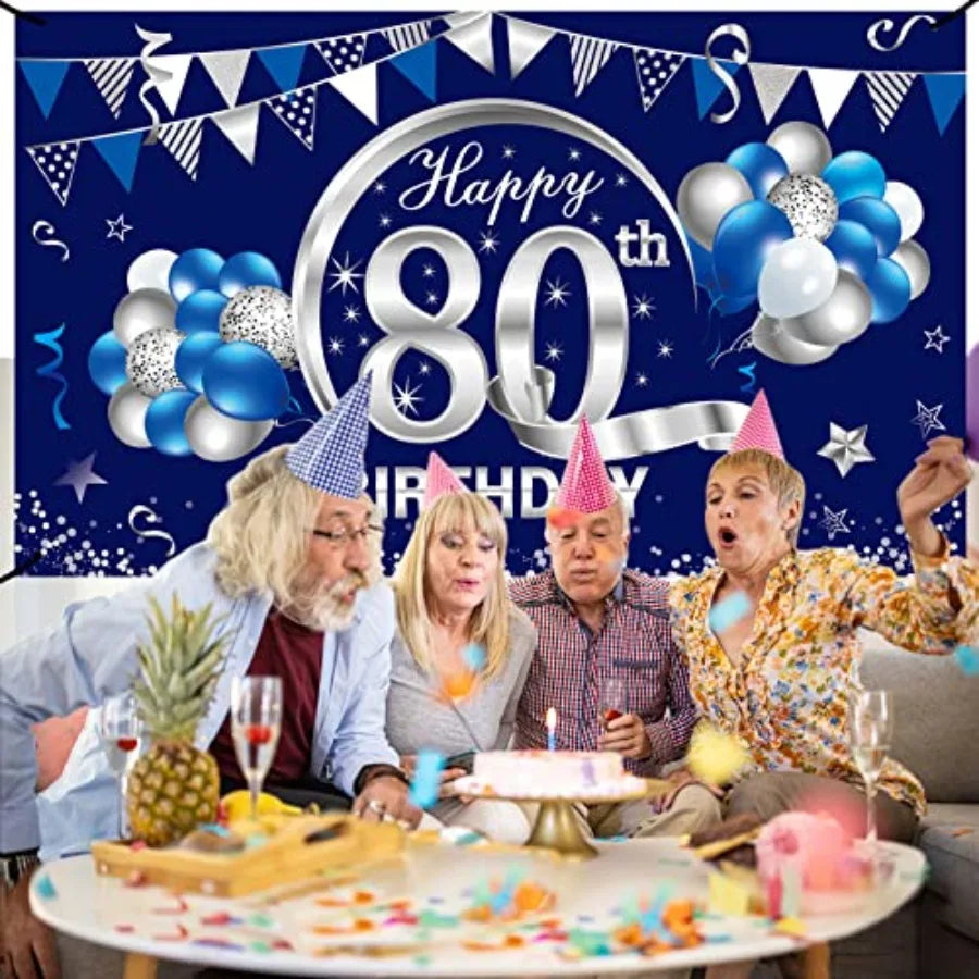 Eighty Birthday Banner Nonwoven Backdrop Party Decorations Kit