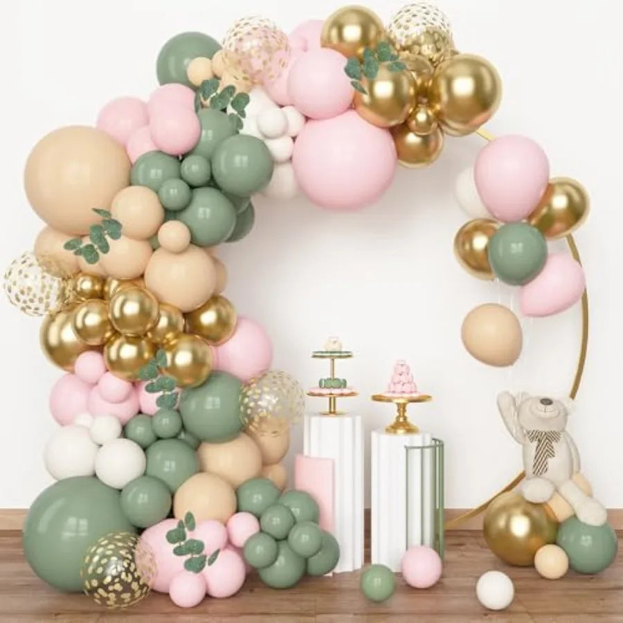 153pcs Balloon Garland Arch Kit, Different Sizes 18 12 10 5 inch Latex Metallic Confetti Gold Balloons Baptism Birthday Boho Ba