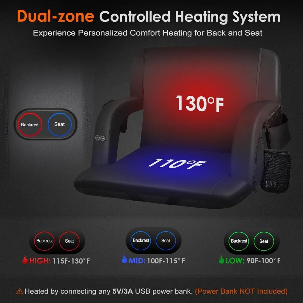Dual-Sided Heated Stadium Seat With Back Support And Comfort