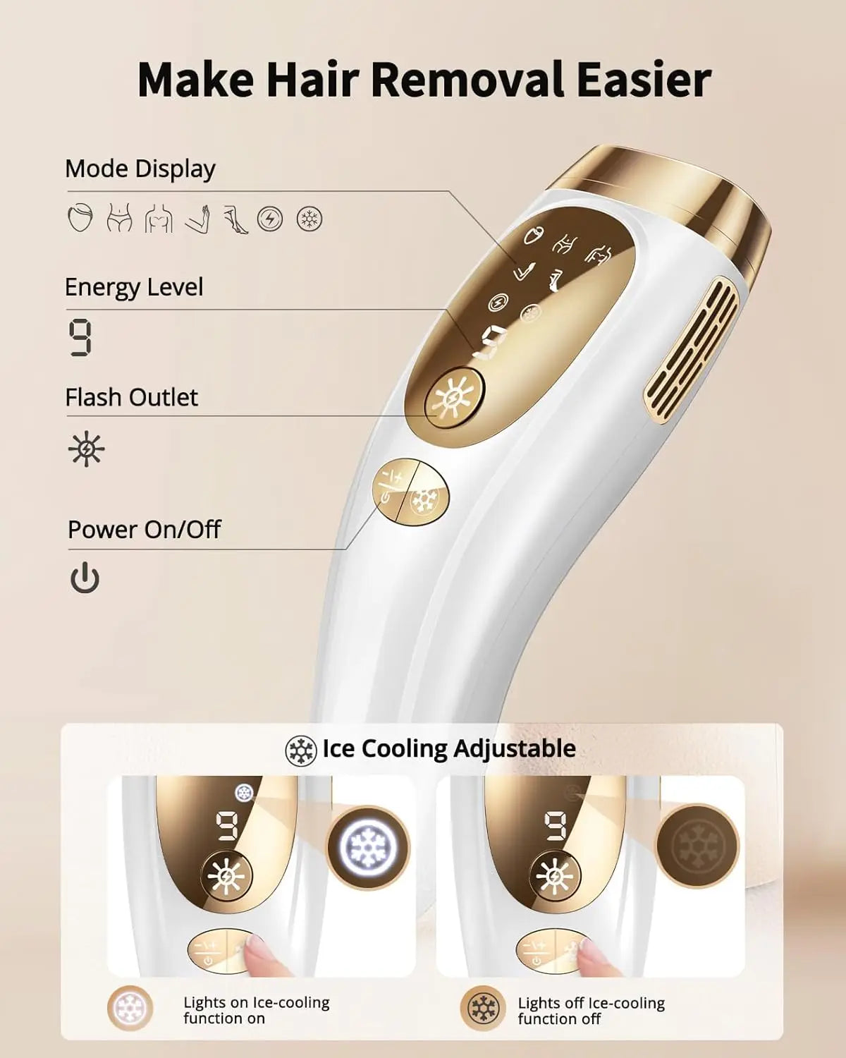 LYSMOSK IPL Laser Hair Removal Epilator With Ice Cooling