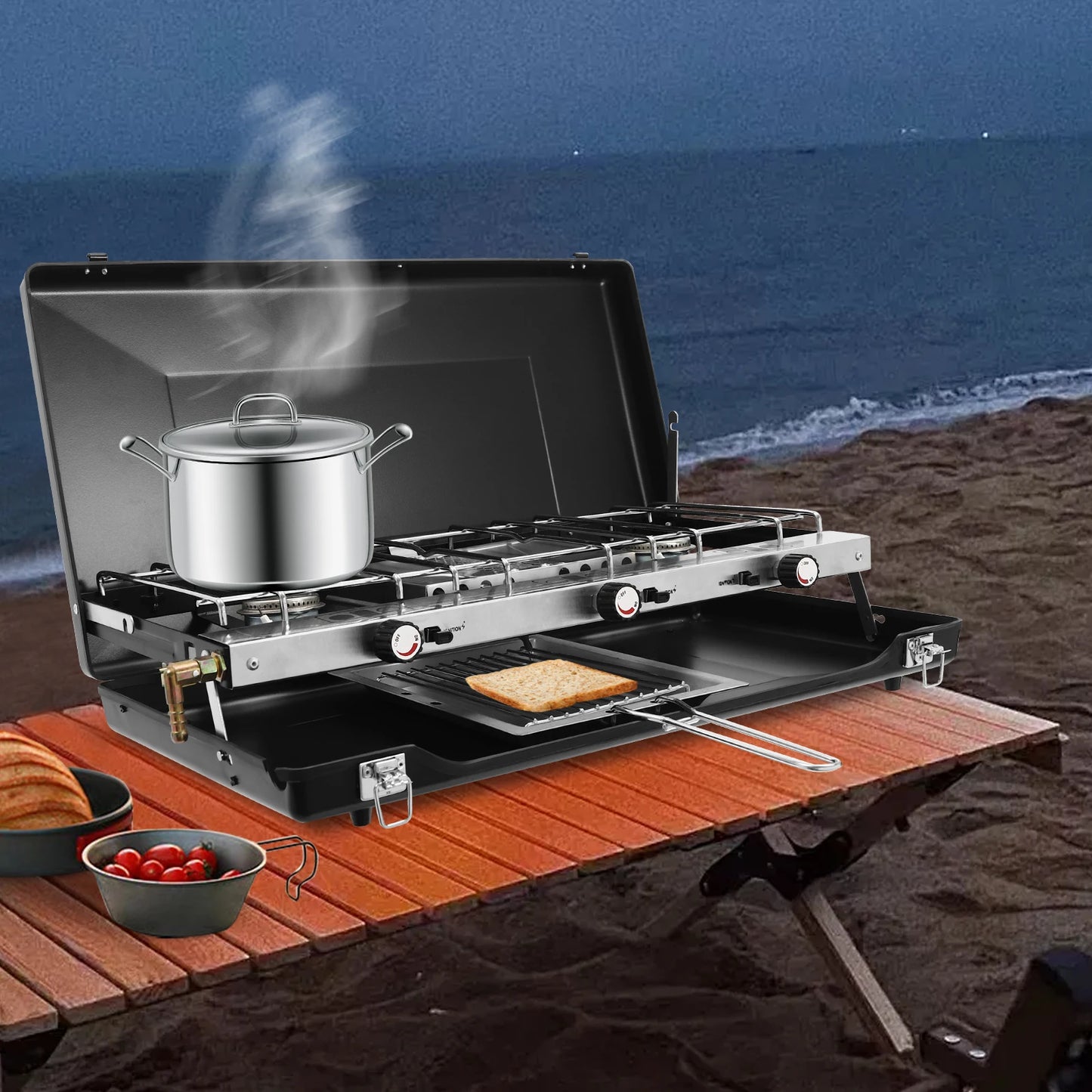 Grill 3-Burner Outdoor Campfire Gas Grill For Camping