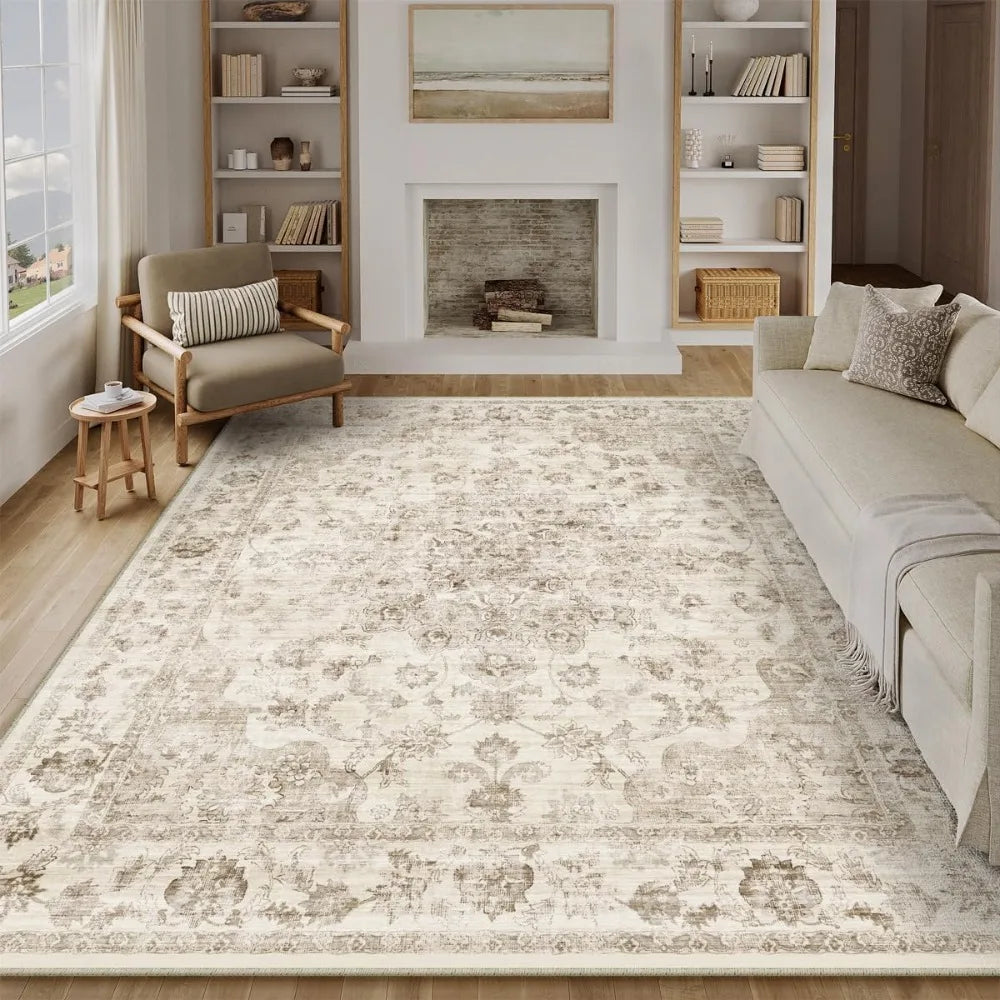 Floral Area Rug Washable Non Slip Low Pile For Living Room