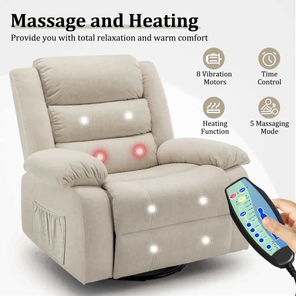 XMSJ Recliner Chair Rocking Massage And Heat 360 Swivel