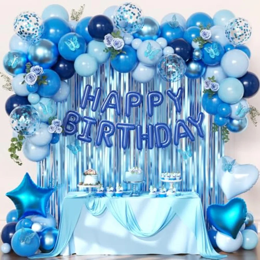 Foil Confetti Balloons Birthday Banner And Butterfly Fringe Curtains