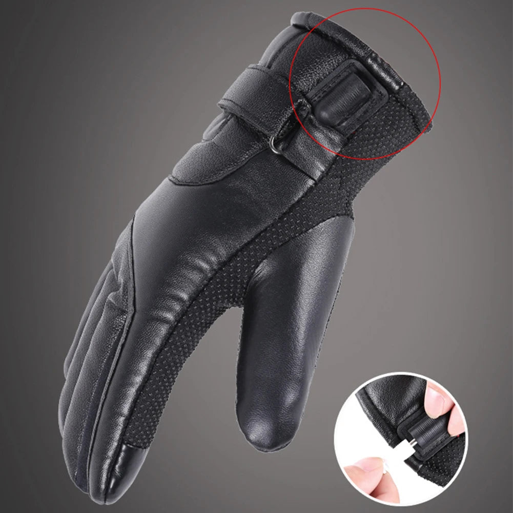 APWIKOGER Leather Thermal Heated Gloves Waterproof Cycling