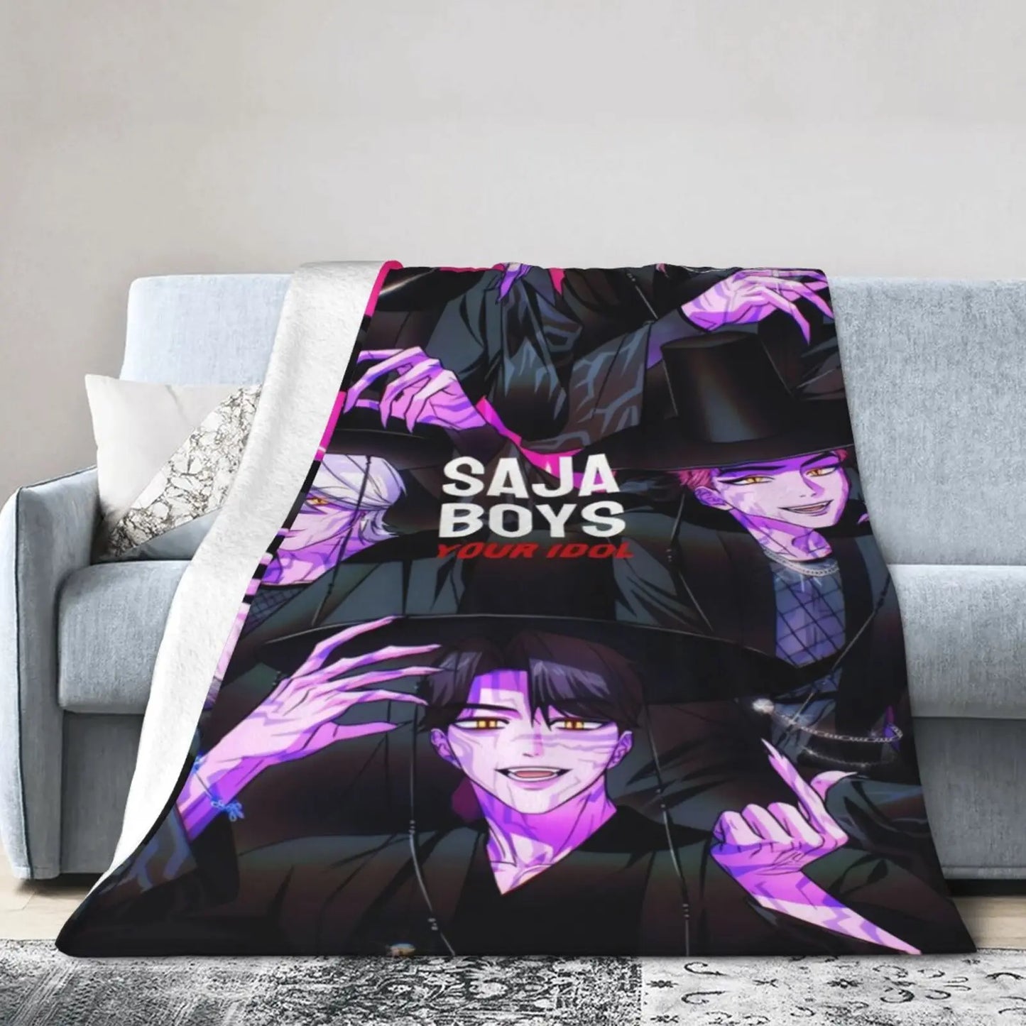 K Pop Demon Hunter Anime Inspired Ultra Soft Flannel Blanket Warm All Season Throw With Vibrant Character Artwork