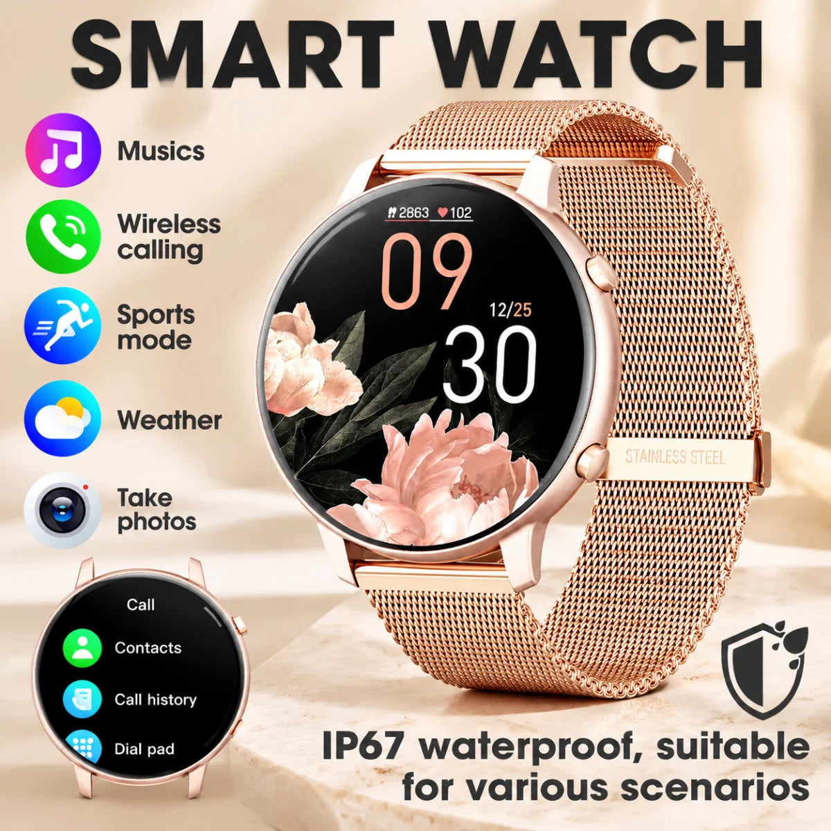Waterproof Bluetooth Calling Smartwatch With Fitness Heart Rate SpO2 Tracking
