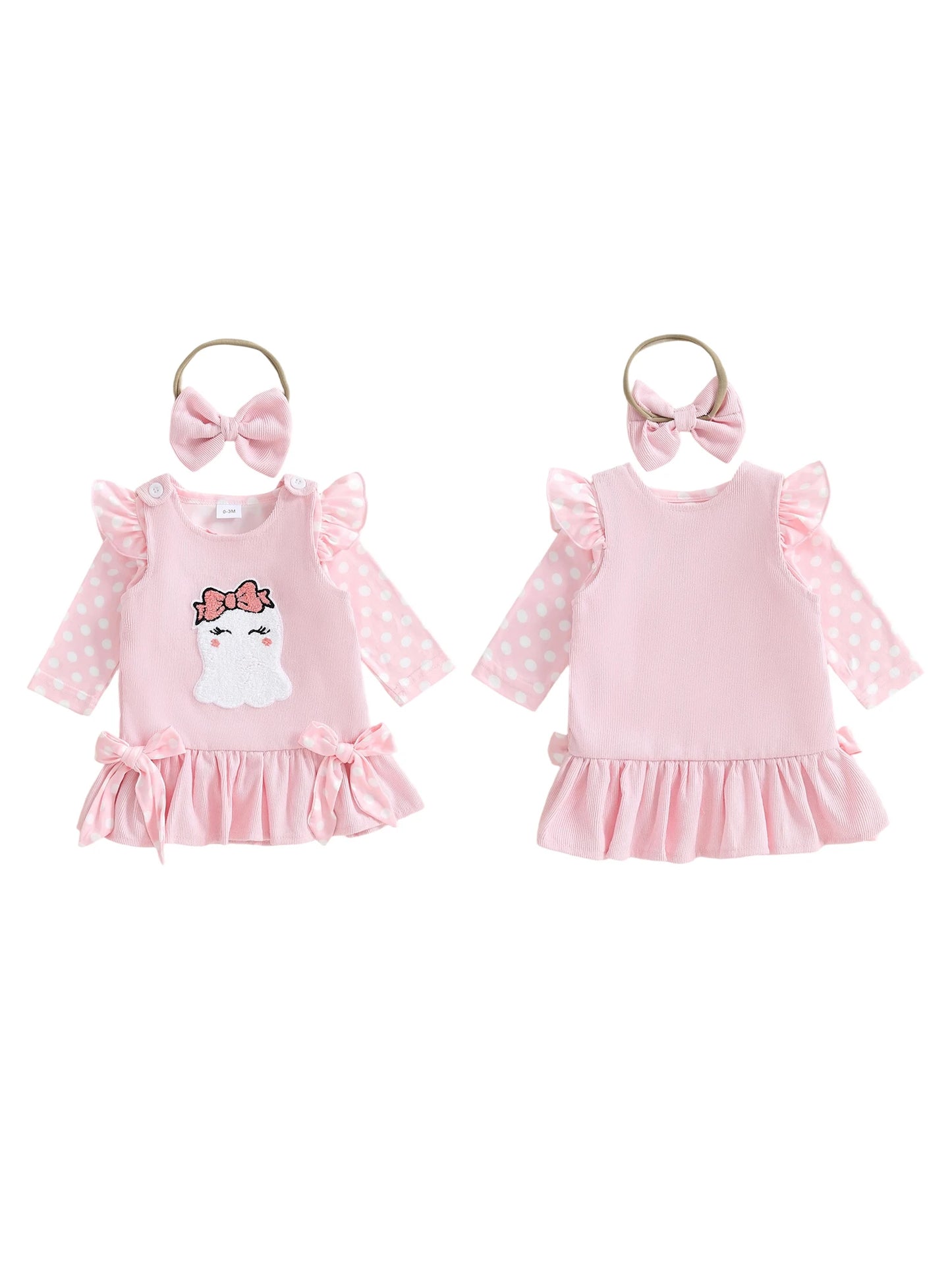 Toddler Girl Halloween Costume Set 3 Piece Witch Spider Bow Dress With Headband Long Sleeve Striped Dot Jumpsuit