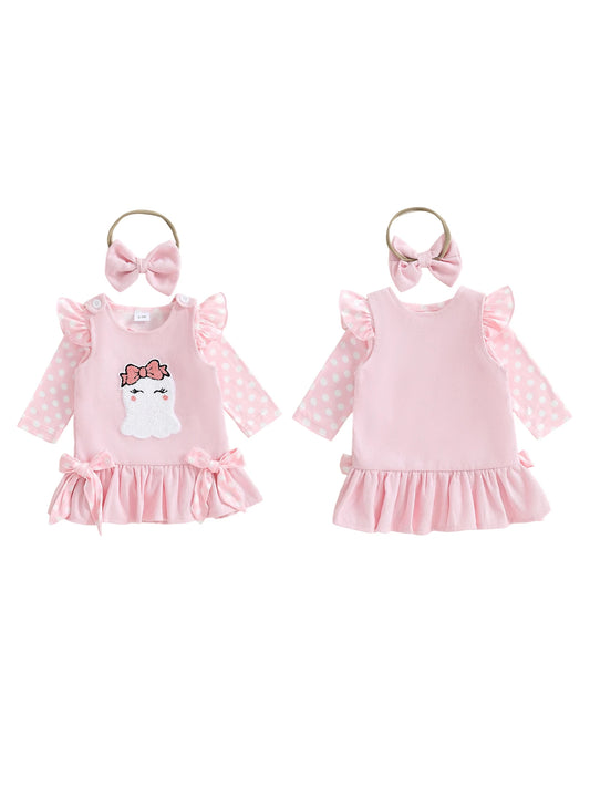 Toddler Girl Halloween Costume Set 3 Piece Witch Spider Bow Dress With Headband Long Sleeve Striped Dot Jumpsuit