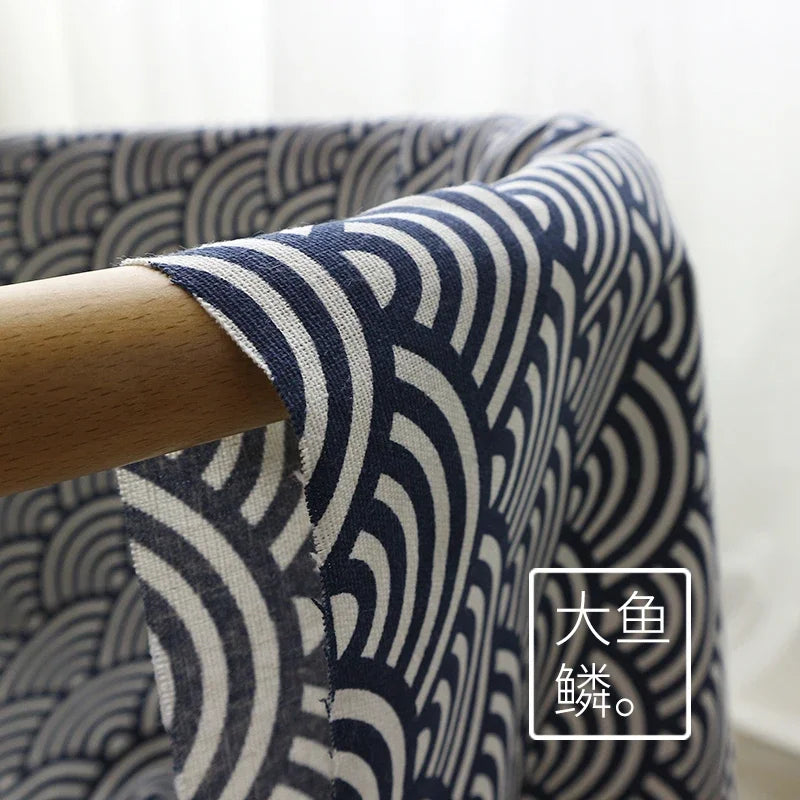 150x50cm Cotton Linen Blue Retro Japanese Fabric Handmade DIY Sewing Table Cloth Curtains Door Curtains Bento Bags Storage Bags