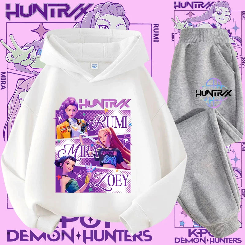 Kpop Demon Hunter Kids Hoodie And Top Set Two Piece Cartoon Print Unisex Casual Wear