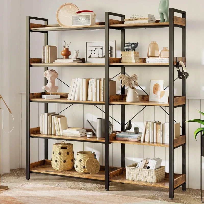 HighConcerned Bookshelf 5 Tier Reversible Corner With Hooks