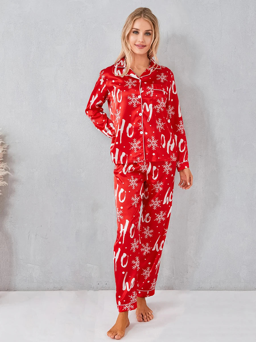Women's 2 Piece Christmas Pajamas Set Long Sleeve Button Up Shirt And Ankle Length Pants Sleepwear Loungewear