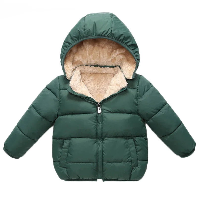 Unisex Winter Hooded Cashmere Jacket for Kids Outerwear
