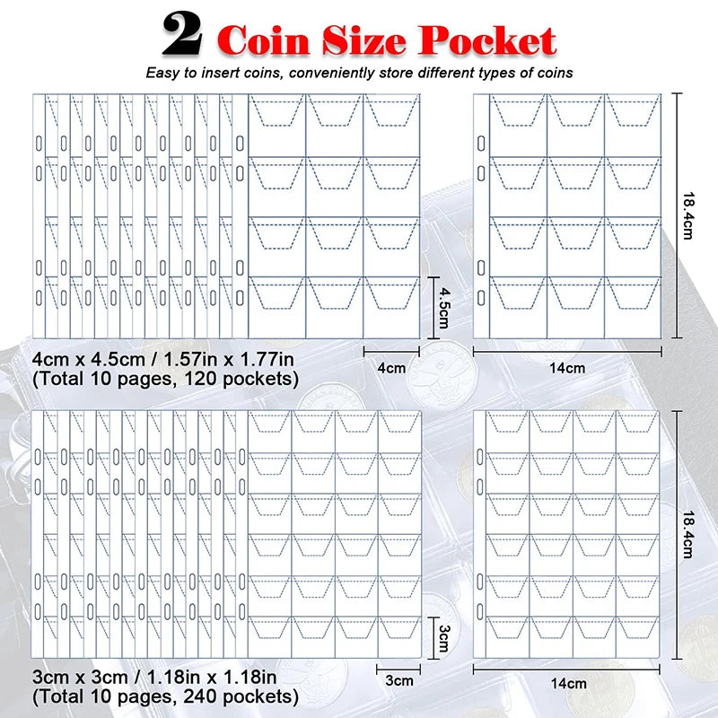 Coin binder Album for coins collection medallions badgesCoin album Replaceable Loose leaf collect Book