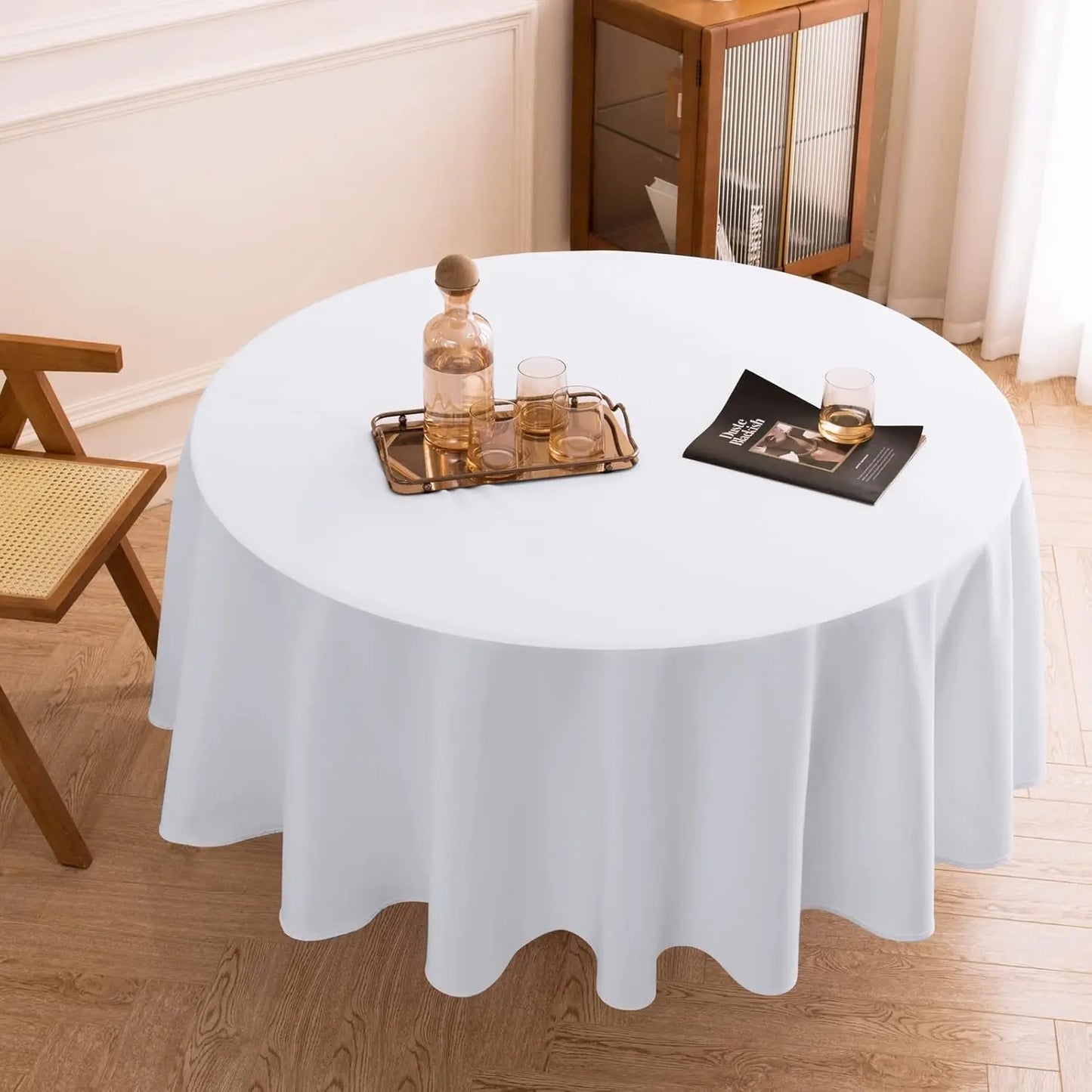 Round Tablecloth Set 10 Pack 132 Inch White Linen Polyester Washable Dining Table Covers For Weddings