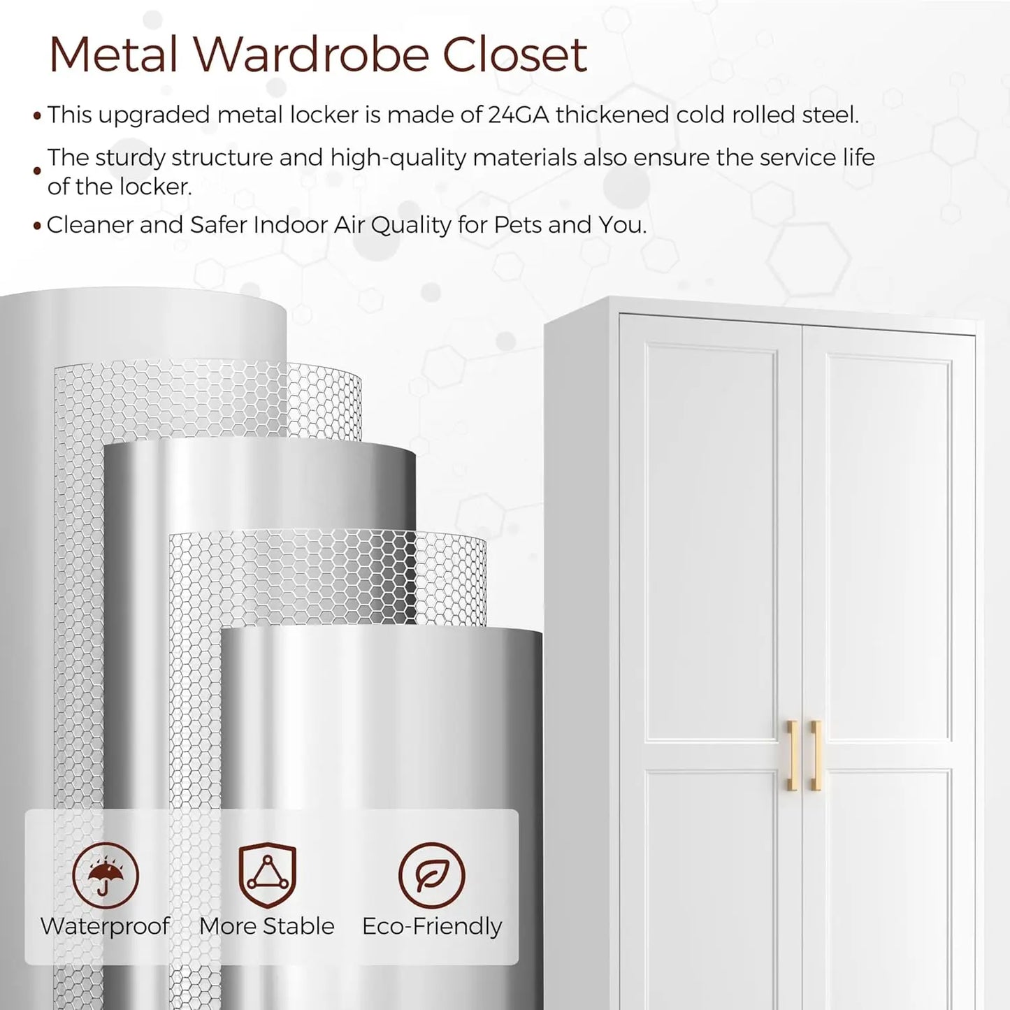 Metal Armoire Wardrobe Closet with 2 Doors, 71" Tall Wardrobe Closet with Doors, Hanging Rod, Drawers and, Customized