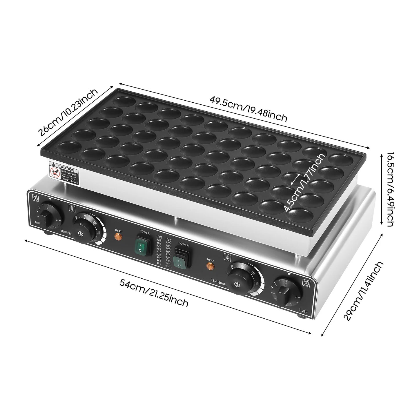 50 Hole Electric Mini Pancake Baker Maker w/ Timer , Commercial Nonstick Waffle Makers Machine 50-300℃