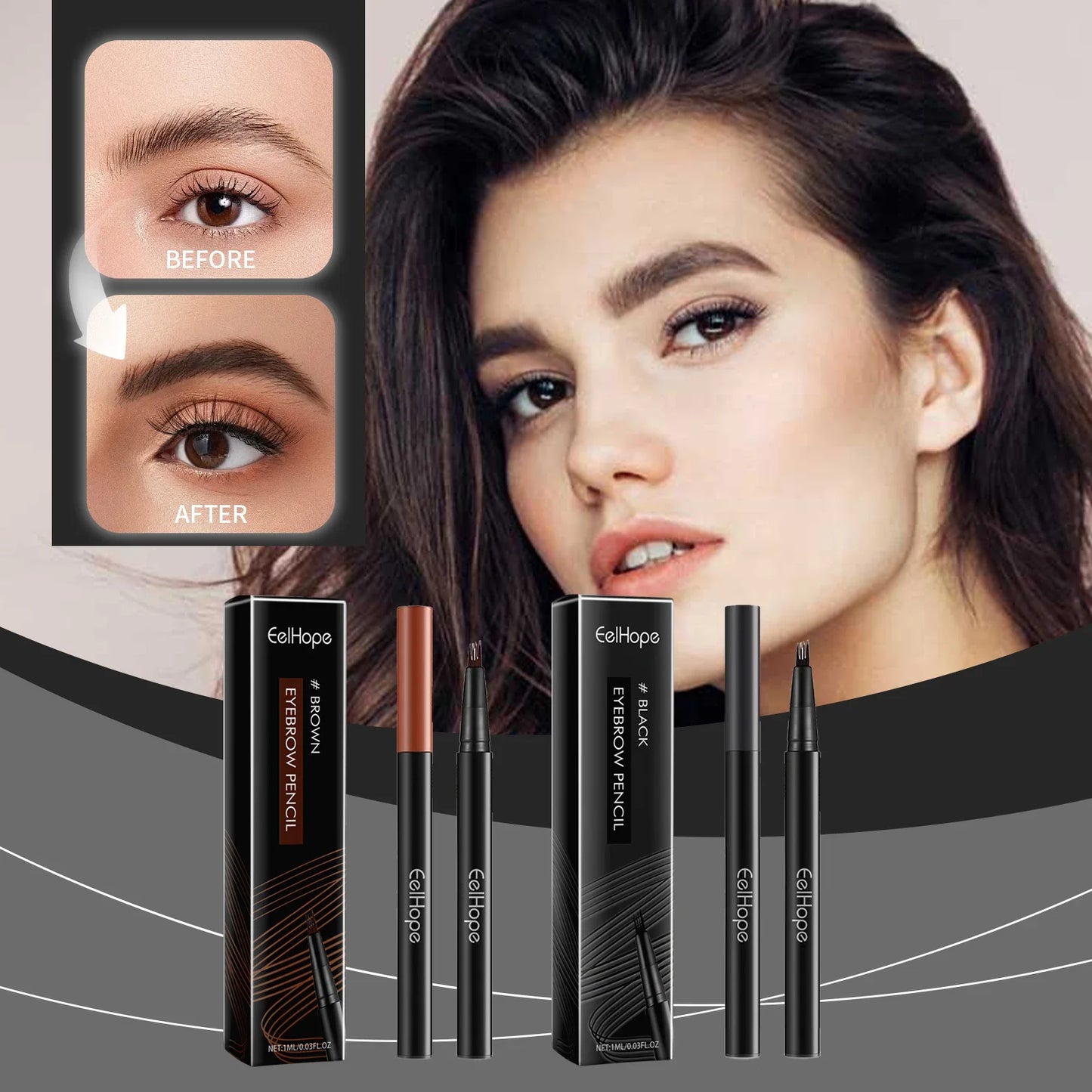 Eelhoe Eyebrow Pencil Waterproof Longwear No Creasing 3pcs