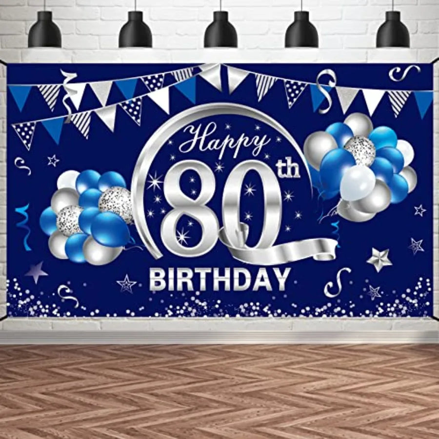 Eighty Birthday Banner Nonwoven Backdrop Party Decorations Kit