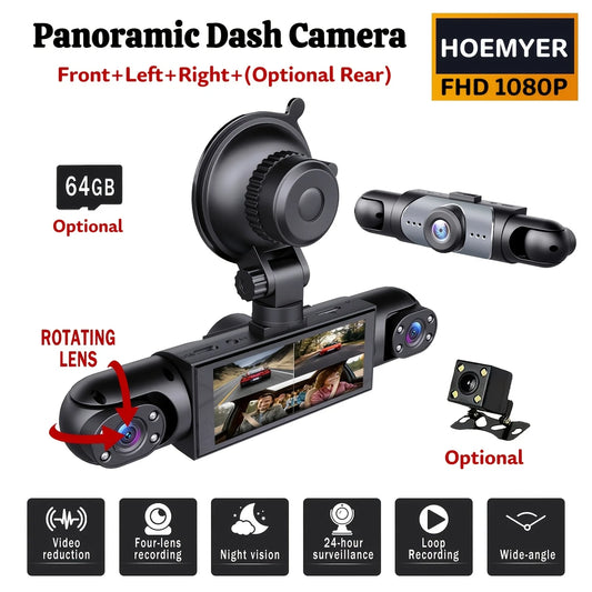 BCUOZ 360 Panoramic Dash Cam Kit Front 1080P Rear 720P