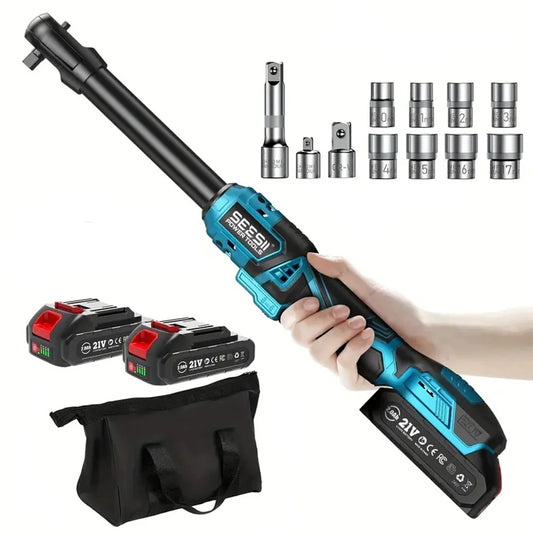SEESII 21V 6.3'' Extended Electric Ratchet Wrench 3/8'80Nm Cordless Electric Wrench Rechargeable Angle Wrench Car Handheld Toolsfor Makita 18v Battery Pin