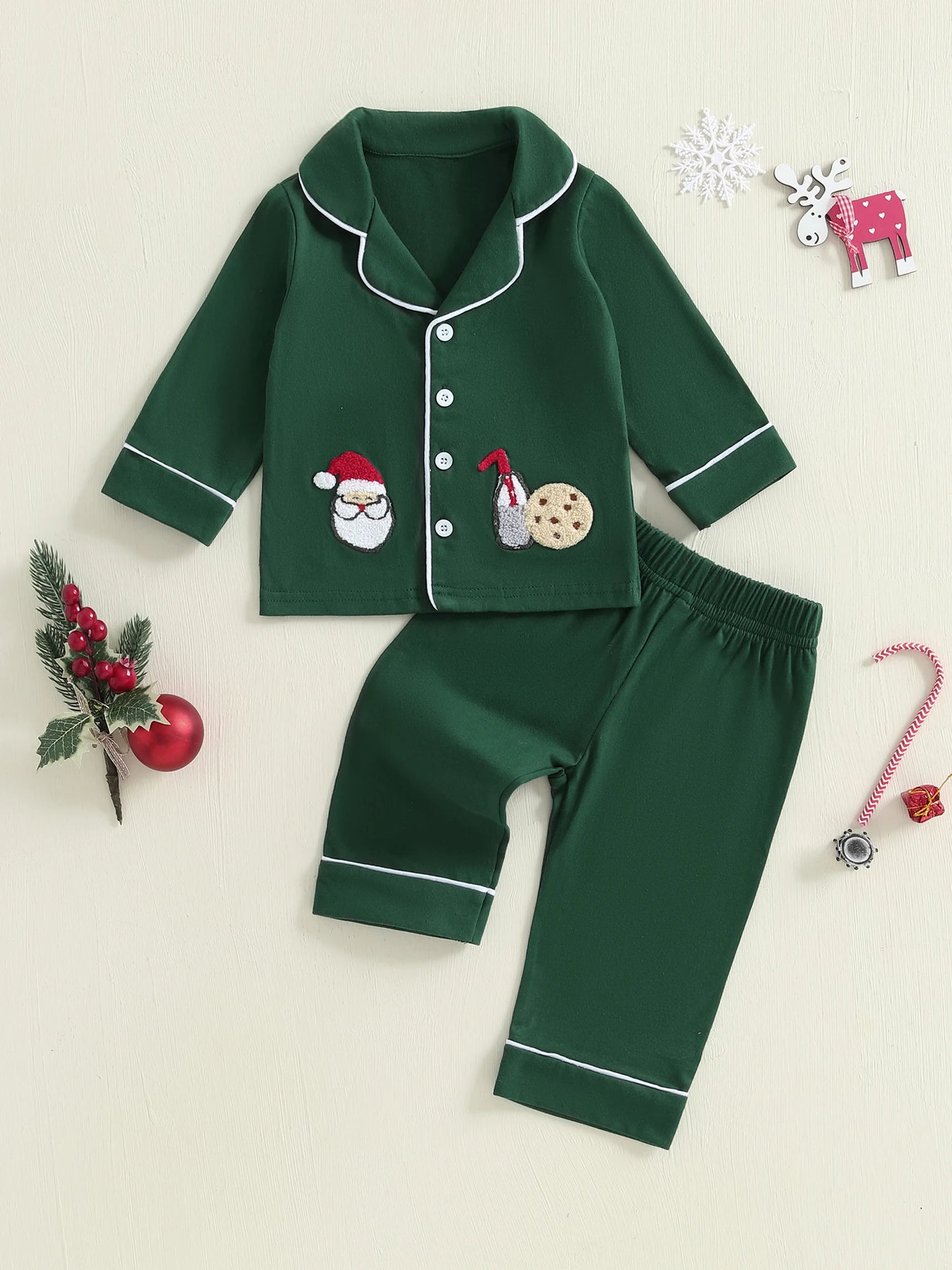 Infant Two Piece Christmas Pajamas Set With Reindeer Print Long Sleeve Top And Matching Pants For Baby Sleepwear
