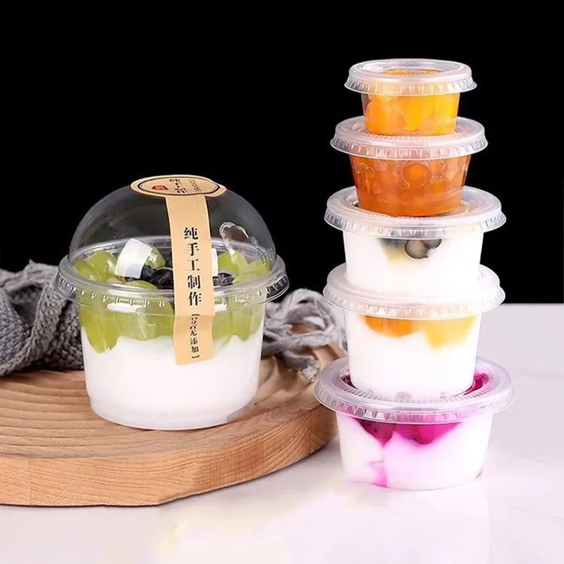 Disposable Salad Cups With Dome Or Flat Lids Transparent Plastic